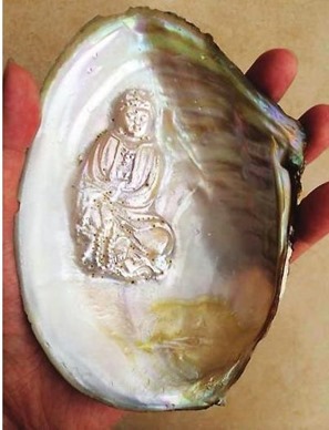 貝殻の内部に仏像